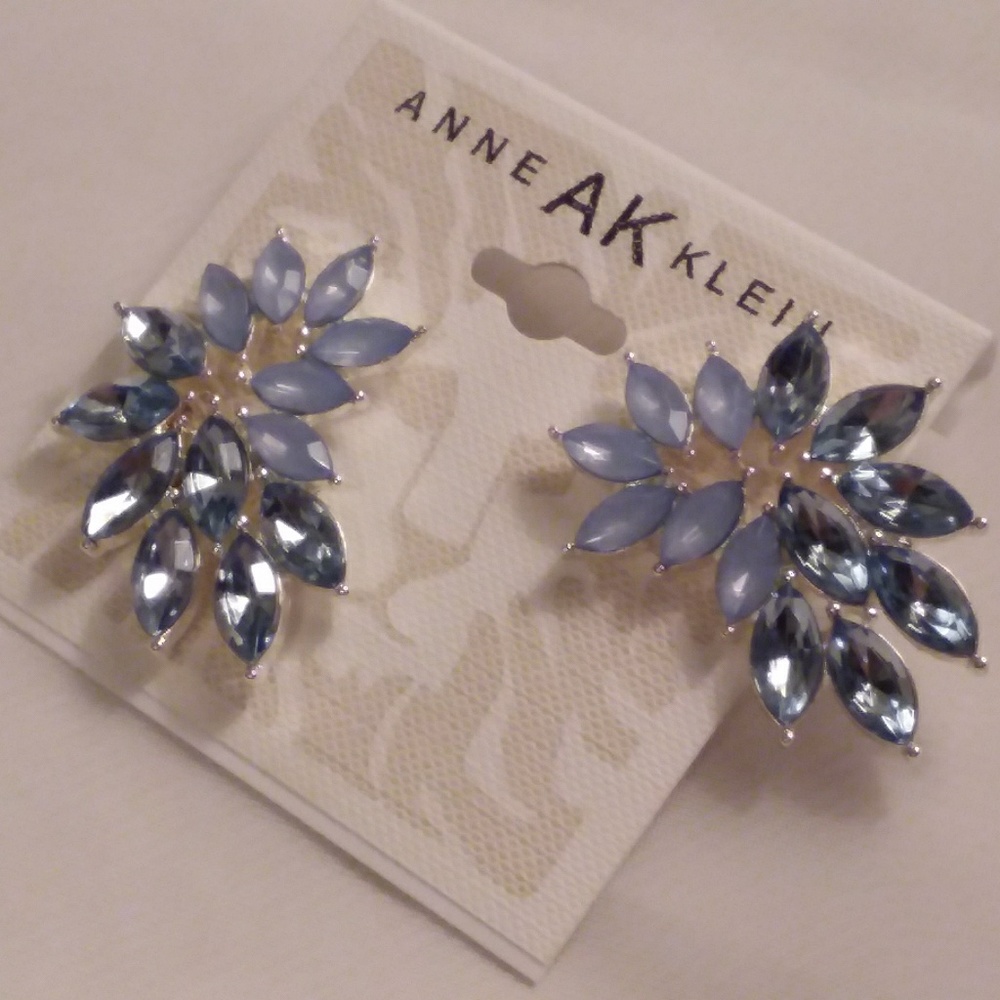 Anne Klein Blue Rhinestone Leaf Pierce Earrings - Picture 5 of 5